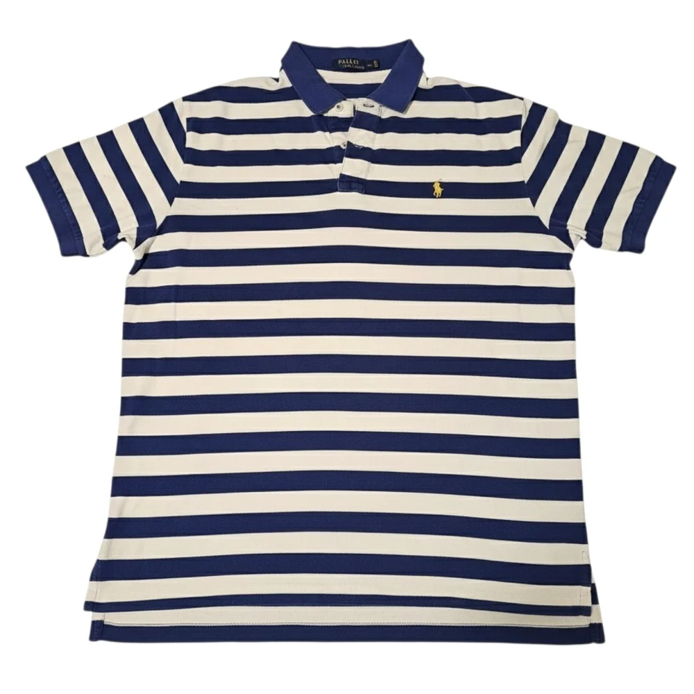 Polo Ralph Lauren Striped Piqué Polo Shirt - XL - Blue/White with Yellow Pony